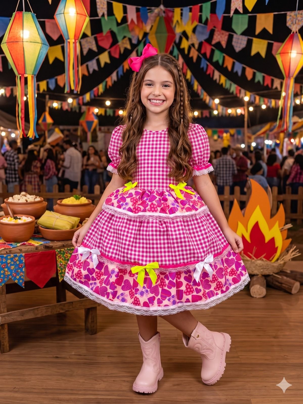 Vestido Junino Mimadine Luxo Viviane Pink | Bebeloo Kids