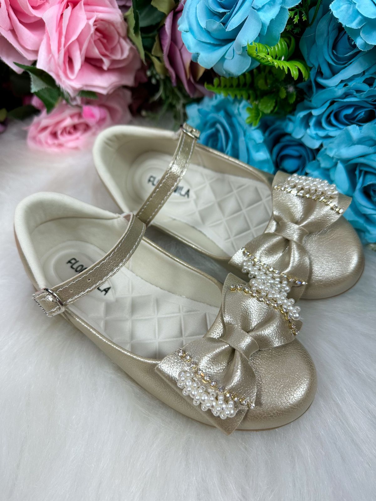Sapatilha Flor Di Mila Dourada Perolas Neide | Bebeloo Kids