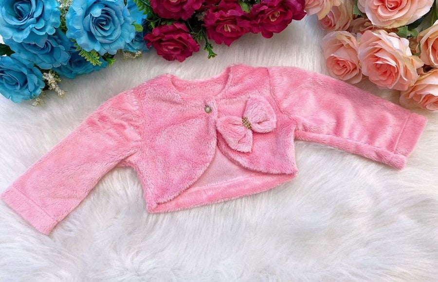Bolero Rosa Chiclete com Enfeite de Lacinho - Qualidade e Cuidado para os Pequenos | Bebeloo Kids