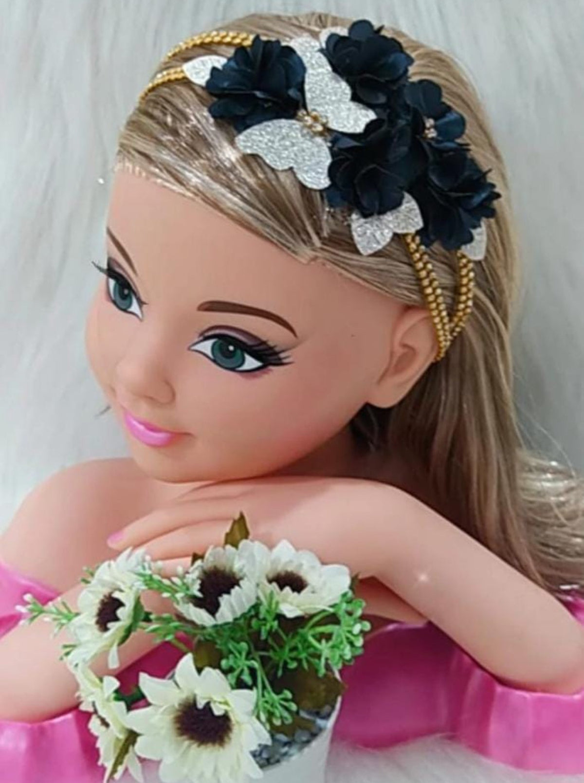 Faixa Jardim Azul Petroleo com Dourado - Charme e Delicadeza para os Cabelos | Bebeloo Kids