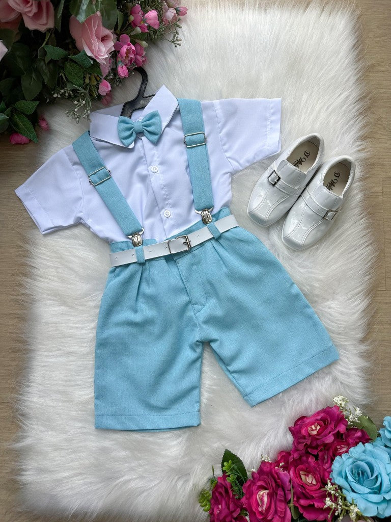 Conjunto Miss Cherry Gustavo Suspensorio Shorts Azul Bebe - Estilo Delicado para o Dia a Dia | Bebeloo Kids