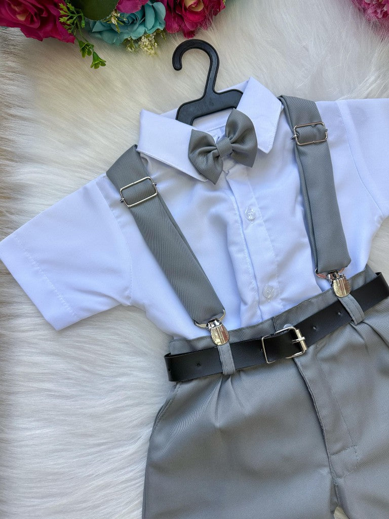 Conjunto Miss Cherry Meninos Social Shorts Ravi Cinza - Estilo Delicado para o Dia a Dia | Bebeloo Kids