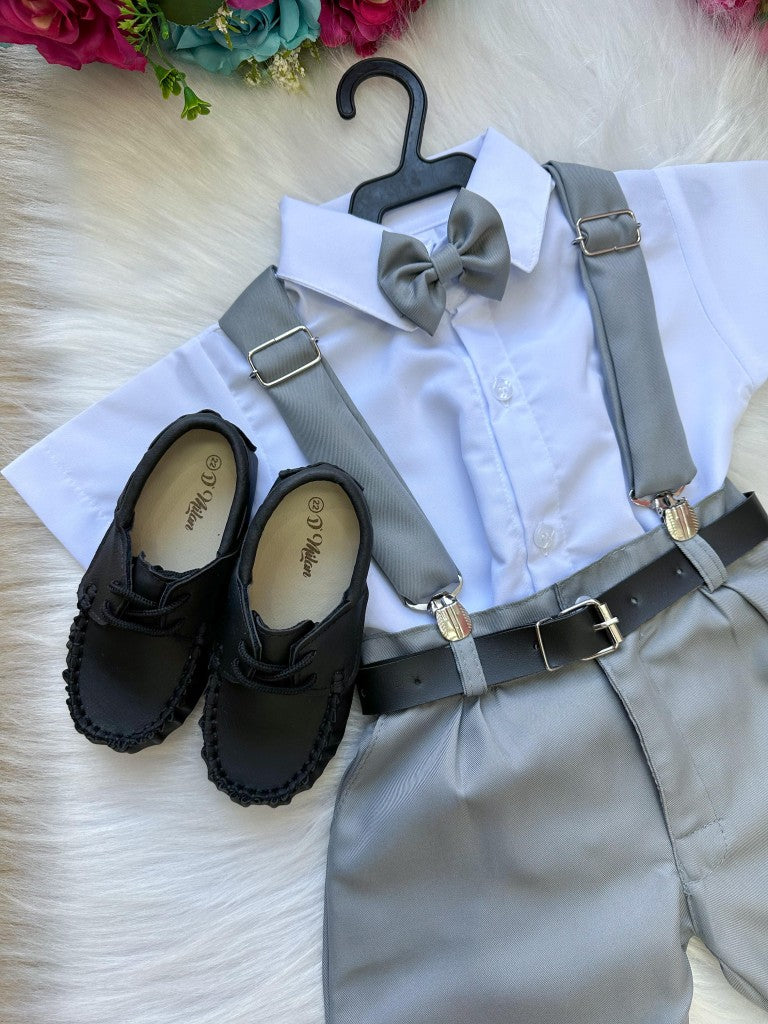 Conjunto Miss Cherry Meninos Social Shorts Ravi Cinza - Estilo Delicado para o Dia a Dia | Bebeloo Kids