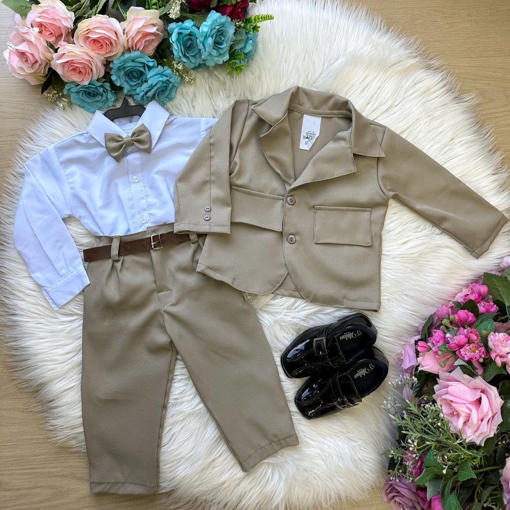 Conjunto Miss Cherry Social Gabriel Terno - Blaizer Bege - Estilo Delicado para o Dia a Dia | Bebeloo Kids