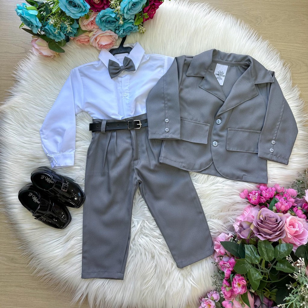 Conjunto Miss Cherry Social Gabriel Terno - Blaizer Cinza - Estilo Delicado para o Dia a Dia | Bebeloo Kids