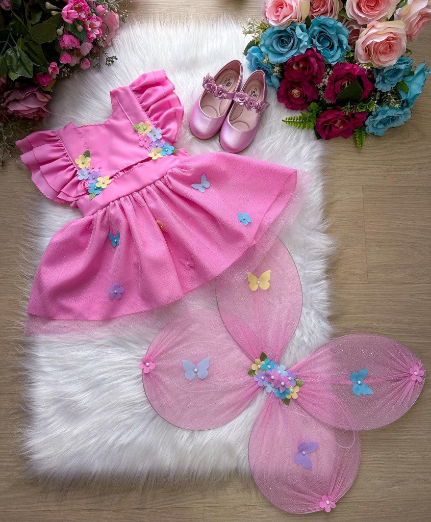 Romper/Vestido Princesa Jardim Encantado Rosa - Leveza e Elegância para Meninas | Bebeloo Kids