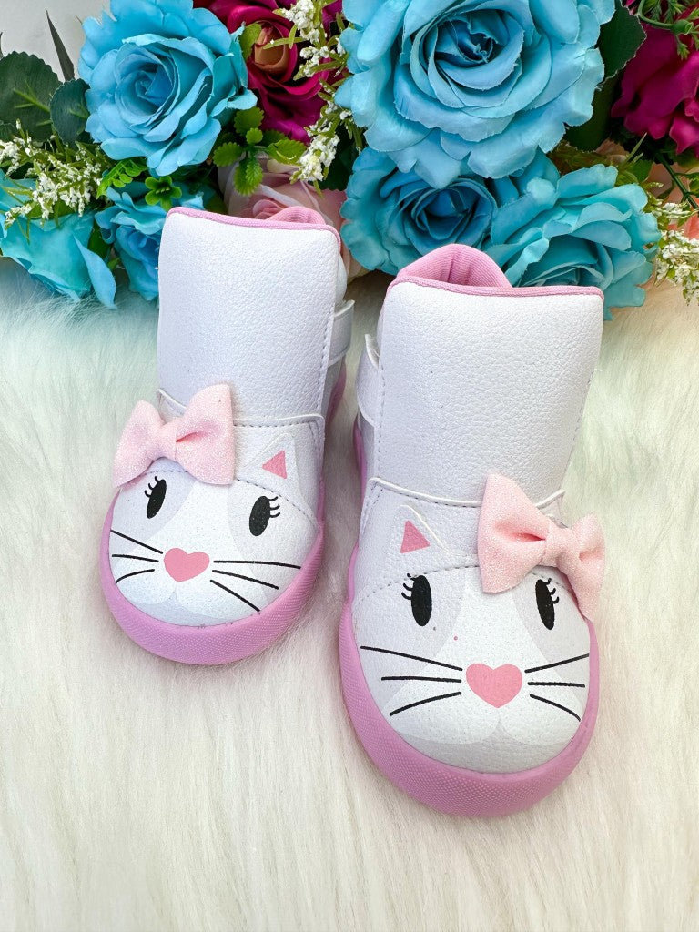 Tênis Bota Encanto de Criança Gatinha/Gata Branco Fashion - Conforto e Liberdade para Brincar | Bebeloo Kids