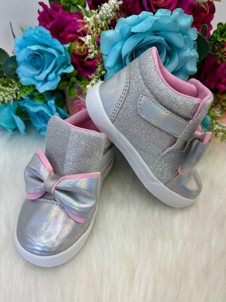 Tênis Bota Encanto de Criança Lacinho Prata Glitter Rebeca - Conforto e Liberdade para Brincar | Bebeloo Kids