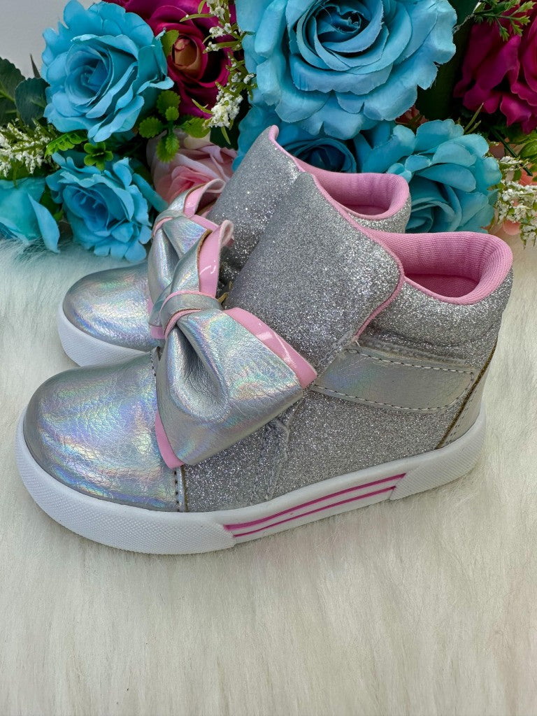 Tênis Bota Encanto de Criança Lacinho Prata Glitter Rebeca - Conforto e Liberdade para Brincar | Bebeloo Kids