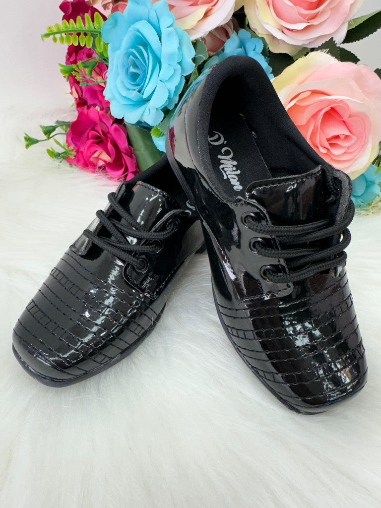 Sapato Social D Milan Preto Verniz Detalhes - Elegância para Momentos Especiais | Bebeloo Kids