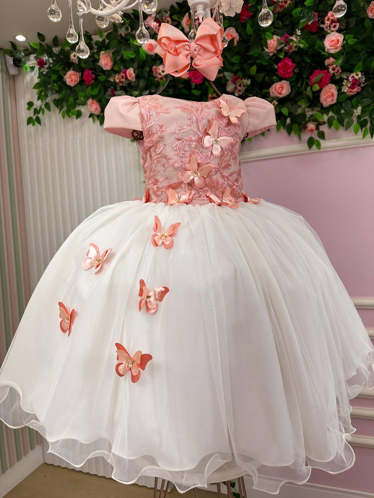 Vestido Juvenil - Midi Vila Lele Sabrina Pessego e Off - Leveza e Elegância para Meninas | Bebeloo Kids