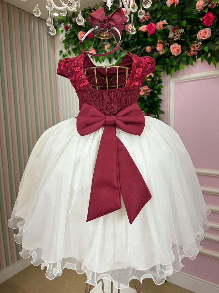 Vestido Juvenil - Midi Vila Lele Sabrina Marsala e Off - Leveza e Elegância para Meninas | Bebeloo Kids