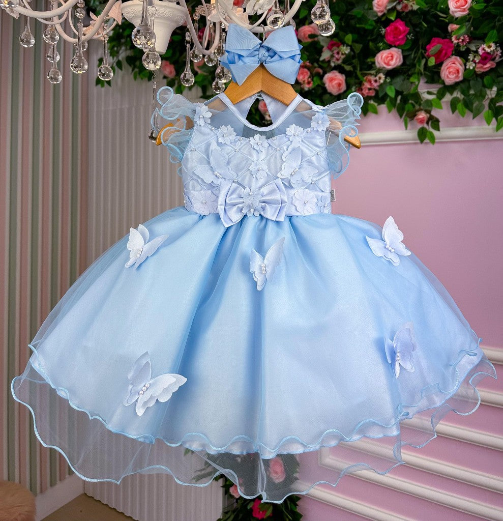 Vestido Marie Azul Jardim Encantado Laço - Toque Delicado para Completar o Visual | Bebeloo Kids
