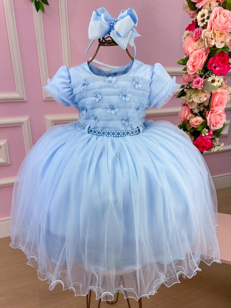 Vestido Menina Bonita Azul Bebe Florzinha Peito Tule - Leveza e Elegância para Meninas | Bebeloo Kids