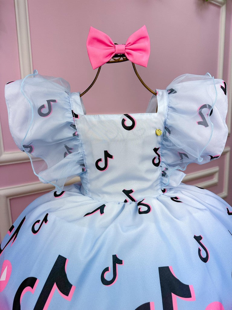 Vestido Temáticos Kids Tik Tok Azul Bebe - Leveza e Elegância para Meninas | Bebeloo Kids