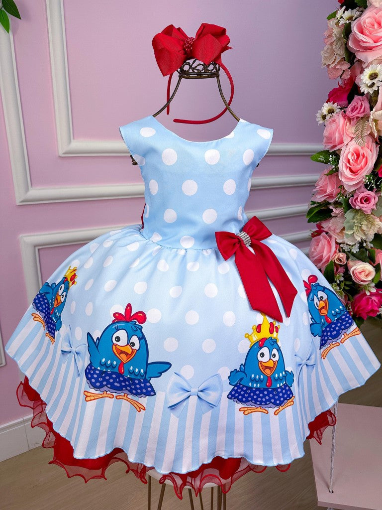 Vestido Tematicos Luxo Galinha Pintadinha Azul e Vermelho - Leveza e Elegância para Meninas | Bebeloo Kids