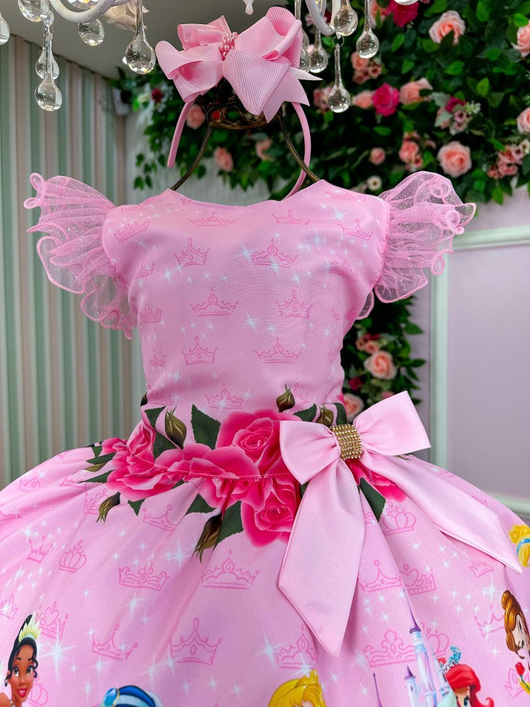 Vestido Tematicos Luxo Princesas Disney Rosa Manga Tule - Leveza e Elegância para Meninas | Bebeloo Kids