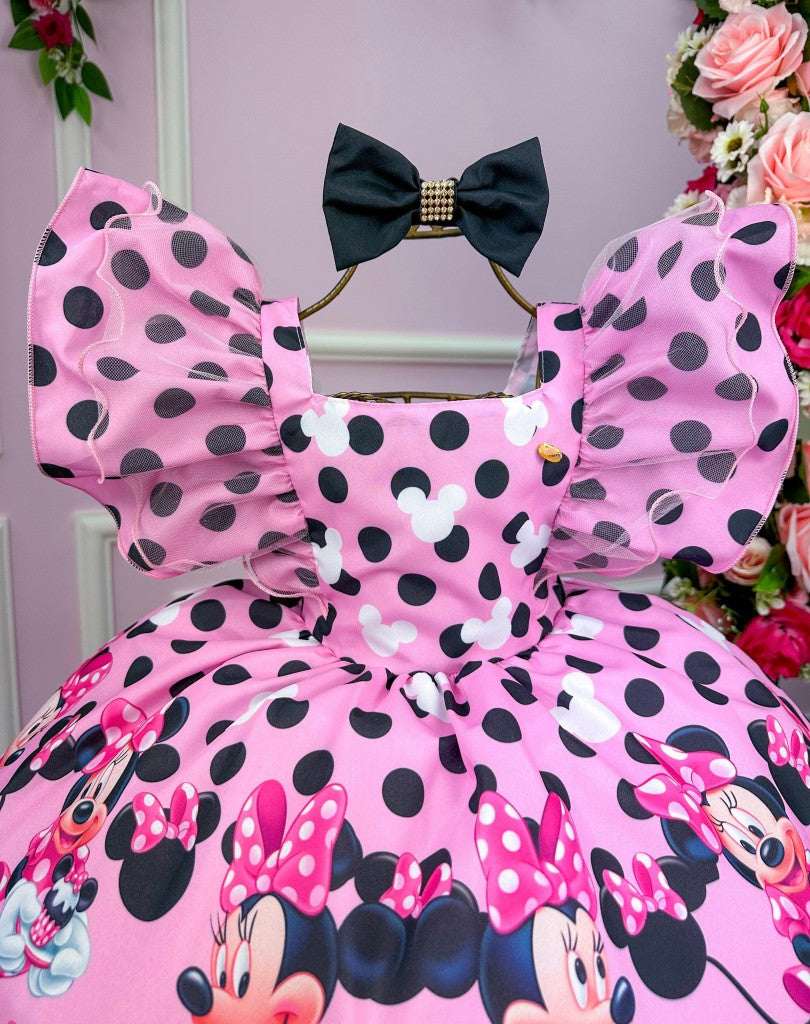 Vestido Temáticos Kids Minnie/Minie Rosa Com Preto