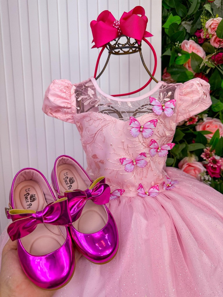 Vestido Vila Lele Longo Jardim Encantado Borboletas Rosa Bebe - Leveza e Elegância para Meninas | Bebeloo Kids
