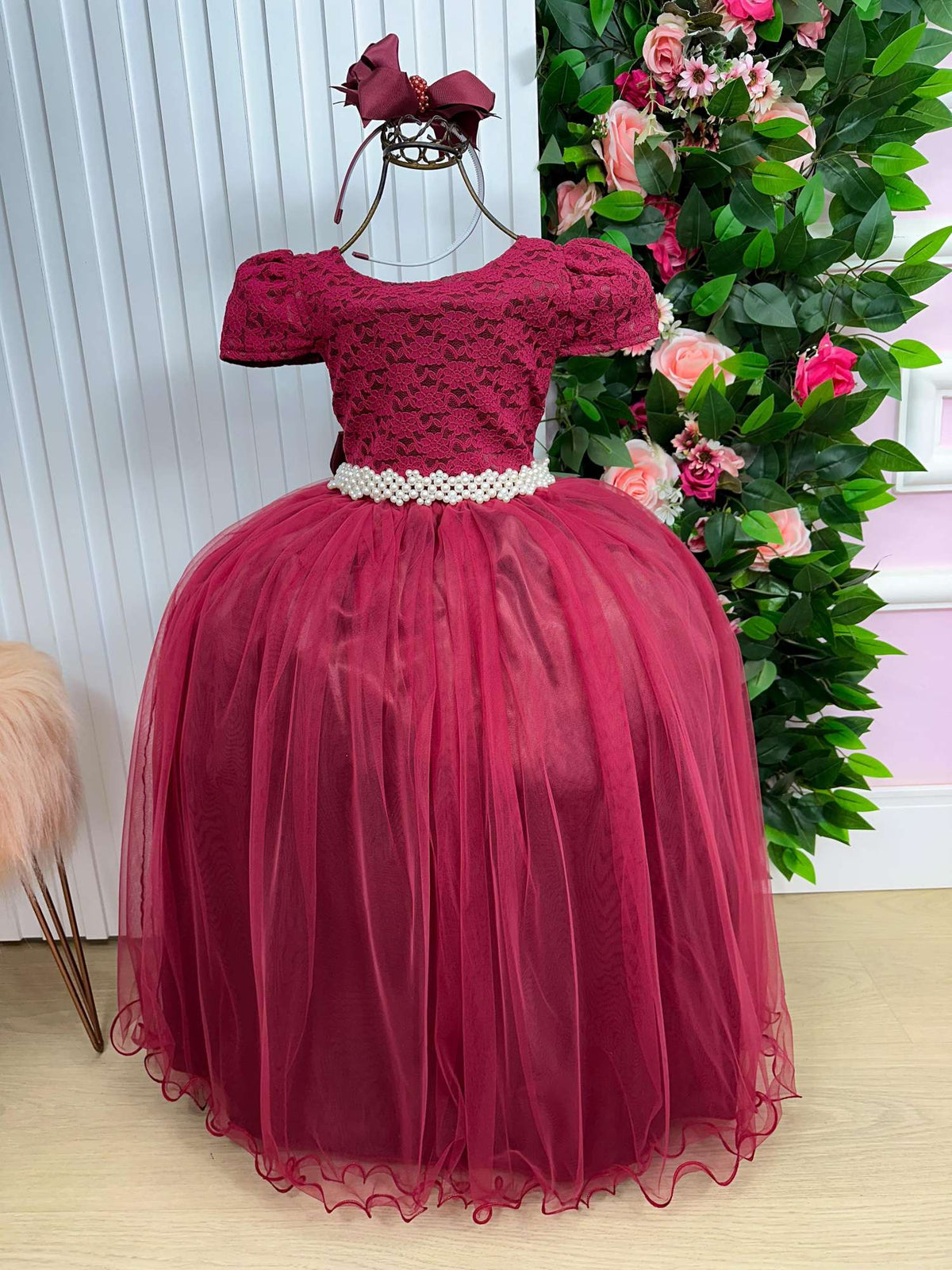 Vestido Enjoy Longo Laura Peito Rendado Marsala - Diversão e Encanto para Brincar | Bebeloo Kids