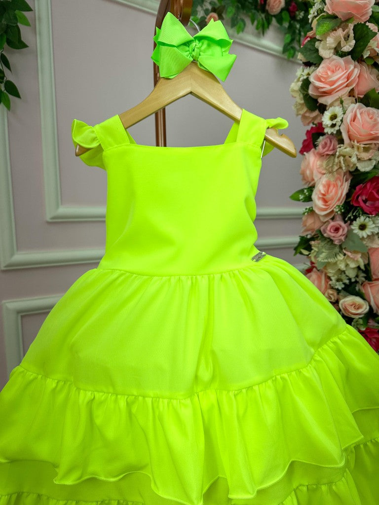 Vestido Banana Club Mariana Modinha Verde Neon - Leveza e Elegância para Meninas | Bebeloo Kids