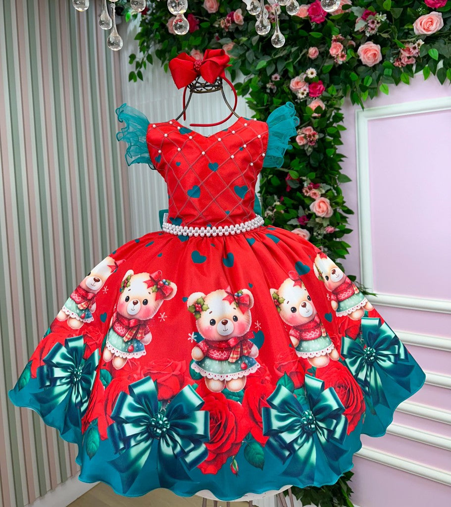 Vestido Marie Betina Ursinhos Vermelho - Natal - Leveza e Elegância para Meninas | Bebeloo Kids