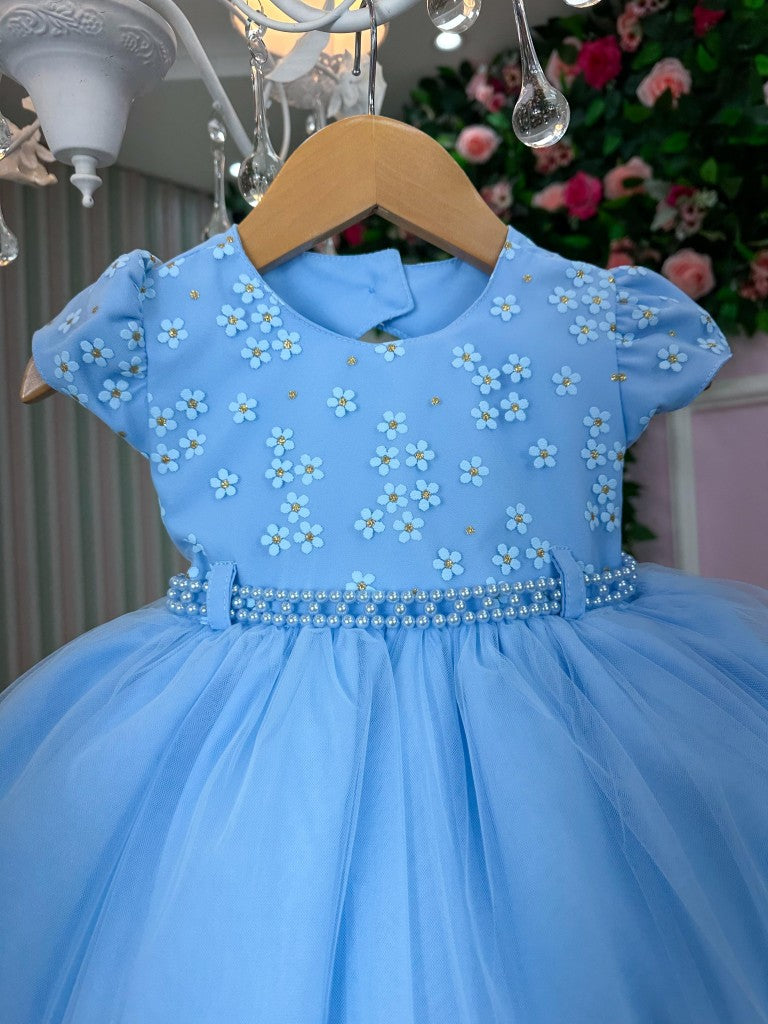 Vestido Menina Bonita Magali Florzinha Azul Bebe - Leveza e Elegância para Meninas | Bebeloo Kids