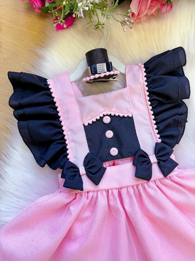 Romper/Vestido Princesa Mundo Bita Rosa e Preto - Leveza e Elegância para Meninas | Bebeloo Kids