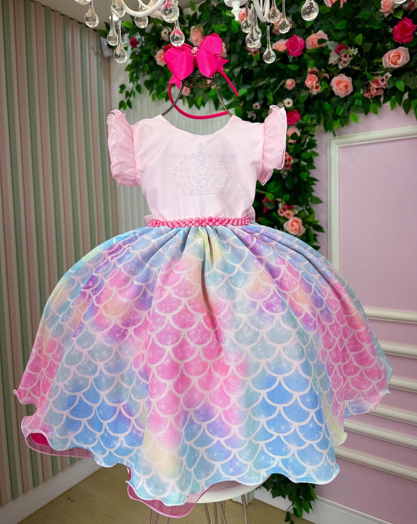 Vestido Ysa Kids Tematico Sereia - Fundo do Mar Rosa - Leveza e Elegância para Meninas | Bebeloo Kids