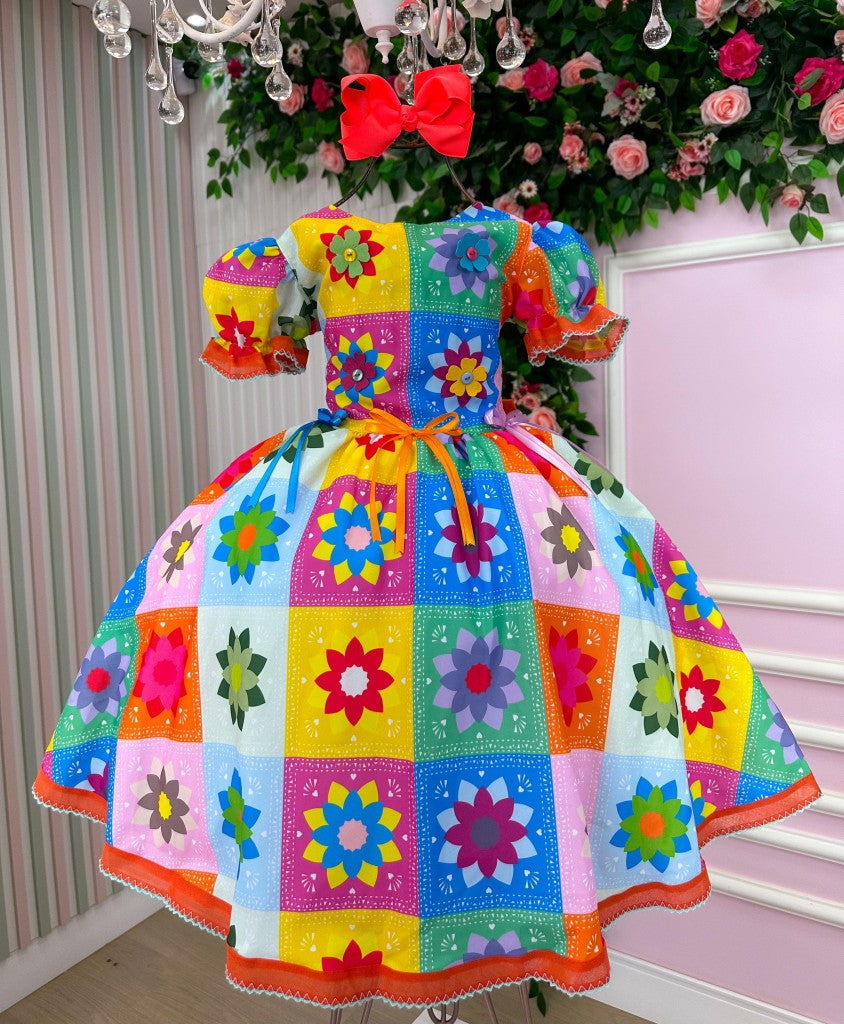 Vestido Marie Junino Luxo Quermesse Elegante Laranja - Leveza e Elegância para Meninas | Bebeloo Kids