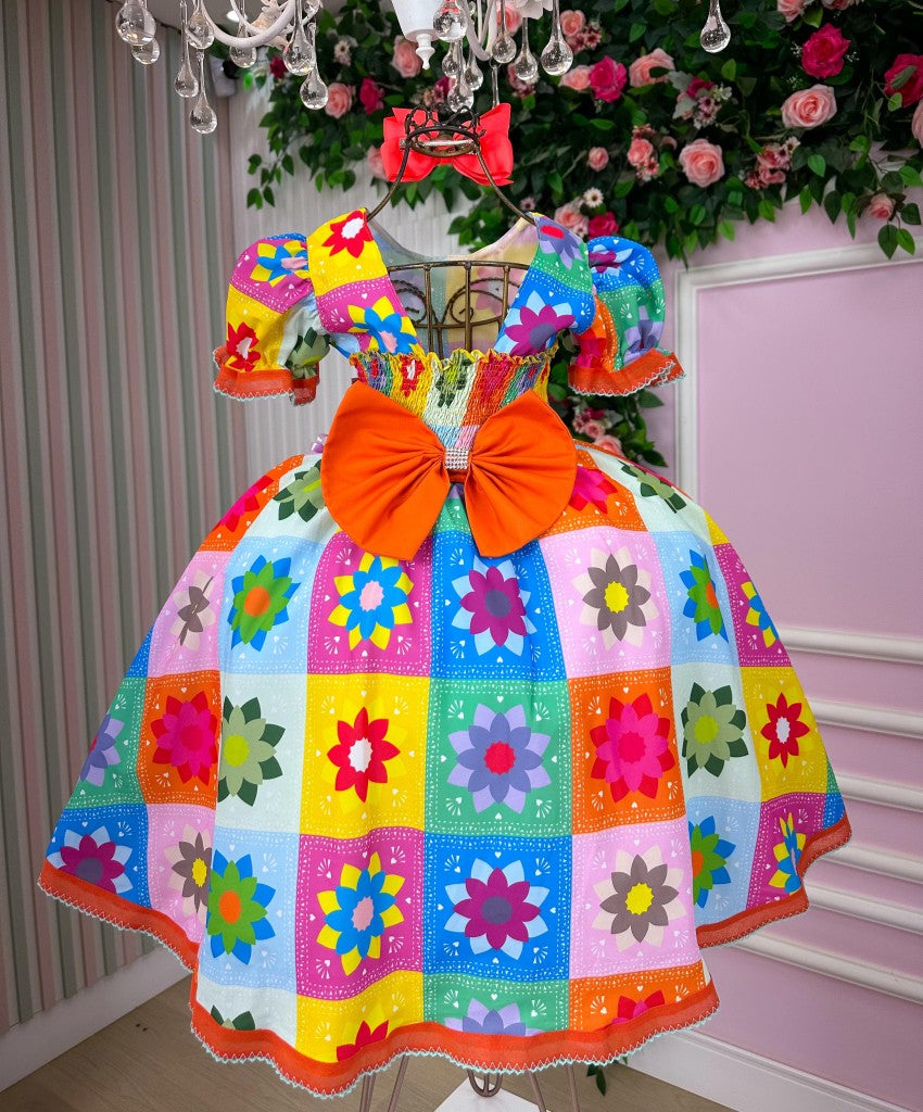 Vestido Marie Junino Luxo Quermesse Elegante Laranja - Leveza e Elegância para Meninas | Bebeloo Kids