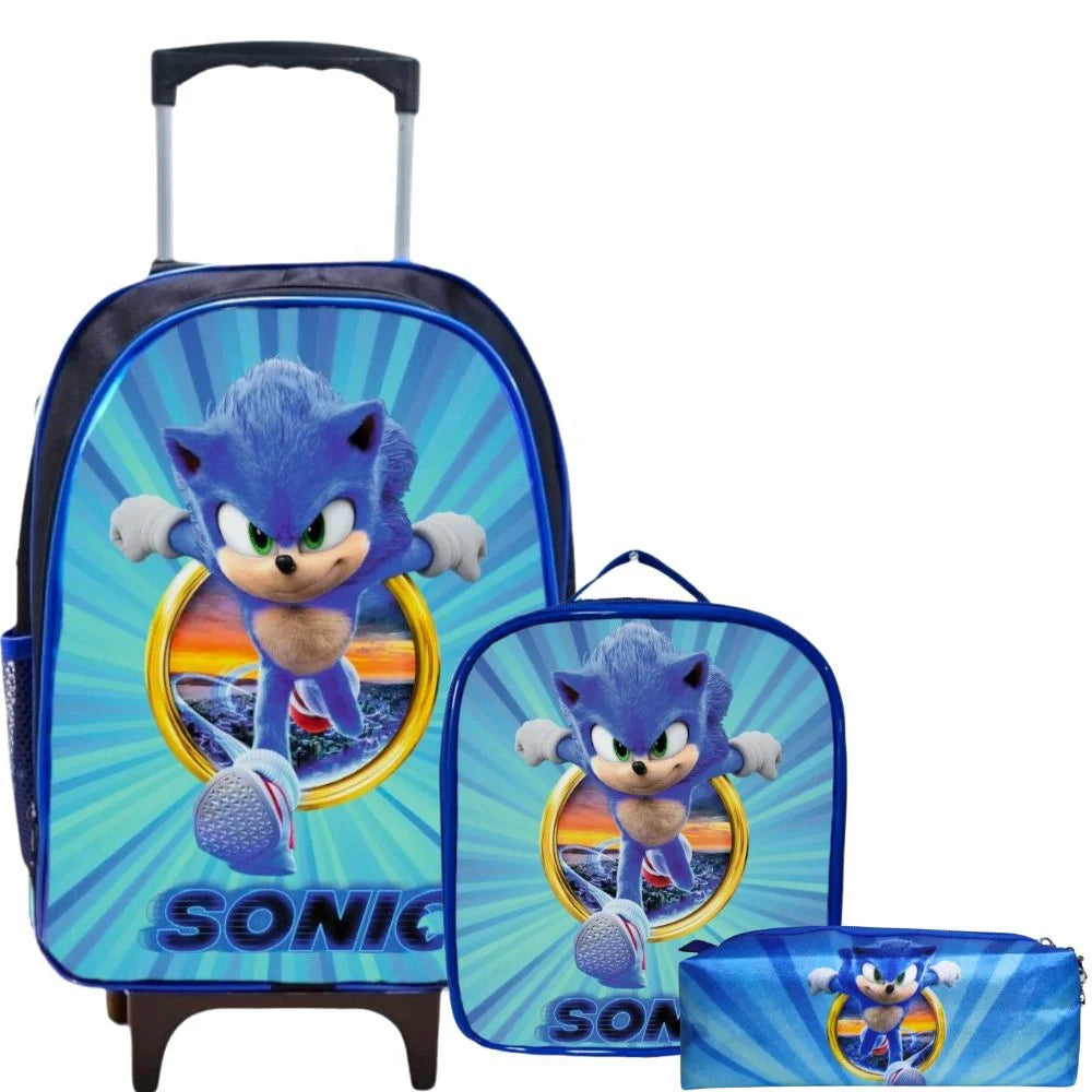Kit Mochila Rodinhas + Lancheira + Estojo Sonic - Praticidade e Charme para o Dia a Dia | Bebeloo Kids