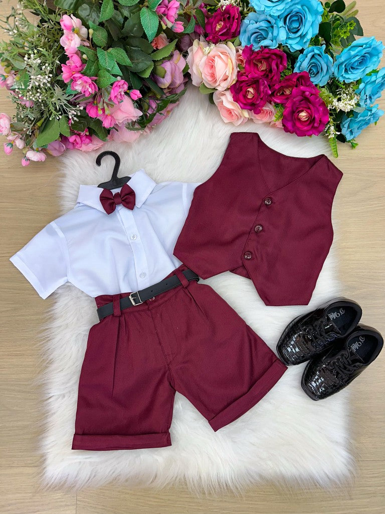 Conjunto Social Miss Cherry Leandro Colete Marsala - Estilo Delicado para o Dia a Dia | Bebeloo Kids