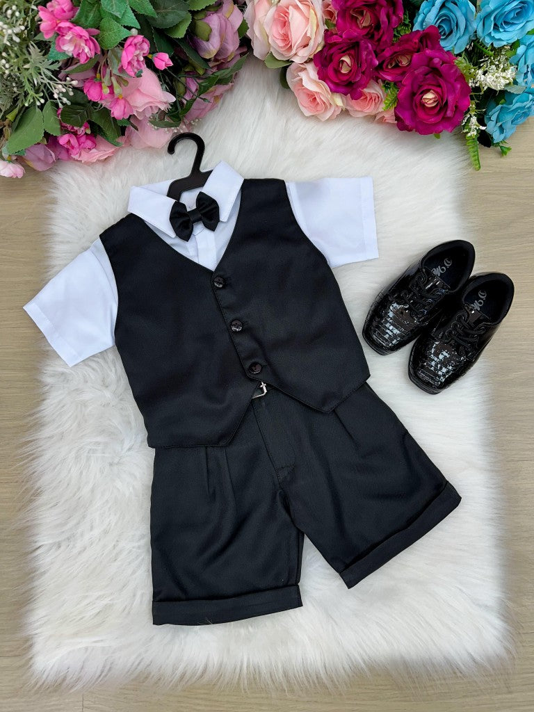 Conjunto Social Miss Cherry Leandro Colete Preto - Estilo Delicado para o Dia a Dia | Bebeloo Kids
