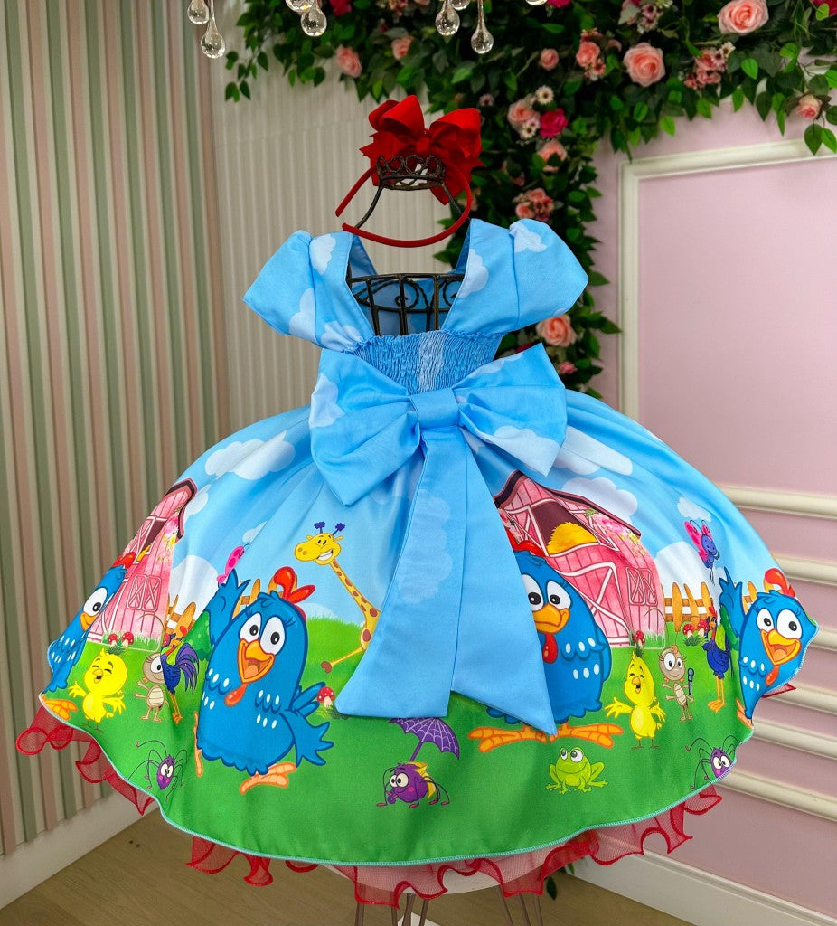 Vestido Infantil Temáticos da Gigi Galinha Pintadinha Azul Modelo 2 - Leveza e Elegância para Meninas | Bebeloo Kids