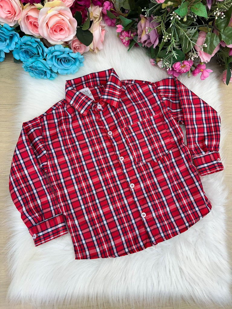 Camisa Xadrez Junina Eduardo Vermelho - Elegância e Conforto para os Pequenos | Bebeloo Kids