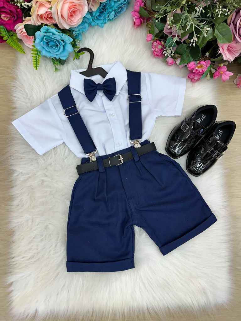 Conjunto Miss Cherry Meninos Social Shorts Ravi Azul Marinho - Estilo Delicado para o Dia a Dia | Bebeloo Kids