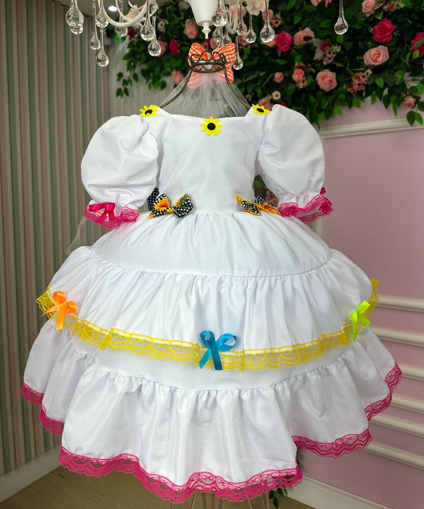 Vestido Junino Banana Club Luxo Noiva/Noivinha Branco - Leveza e Elegância para Meninas | Bebeloo Kids