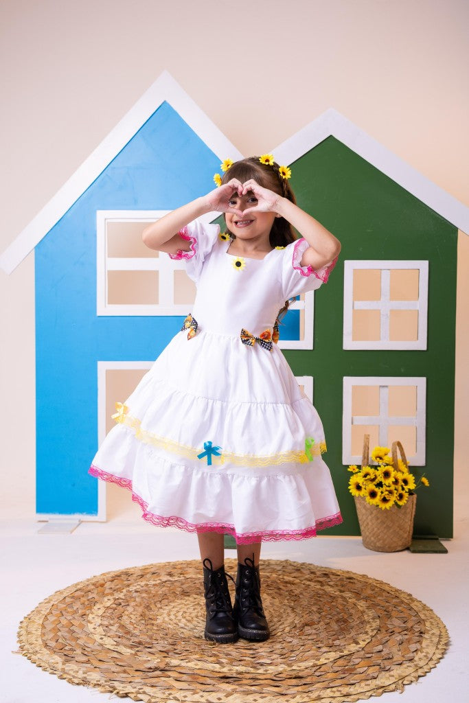 Vestido Junino Banana Club Luxo Noiva/Noivinha Branco - Leveza e Elegância para Meninas | Bebeloo Kids