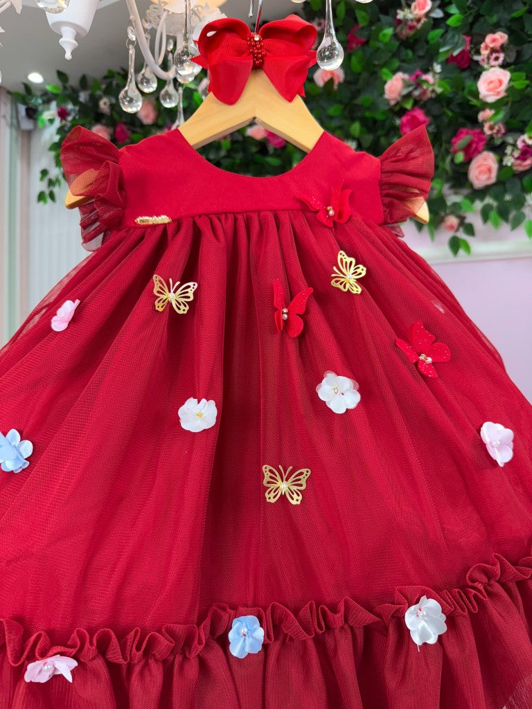 Vestido Vila Lele Jardim das Borboletas Baby Liz Vermelho - Leveza e Elegância para Meninas | Bebeloo Kids