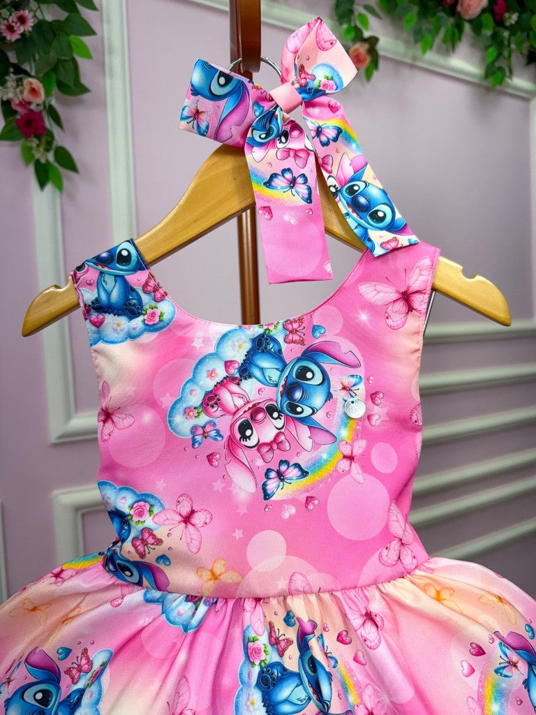 Vestido Tematicos Kids Stitch e Angel Rosa - Leveza e Elegância para Meninas | Bebeloo Kids