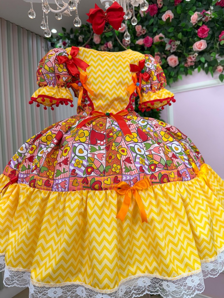 Vestido Marie Junino Quermesse de Luxo Amarelo - Leveza e Elegância para Meninas | Bebeloo Kids