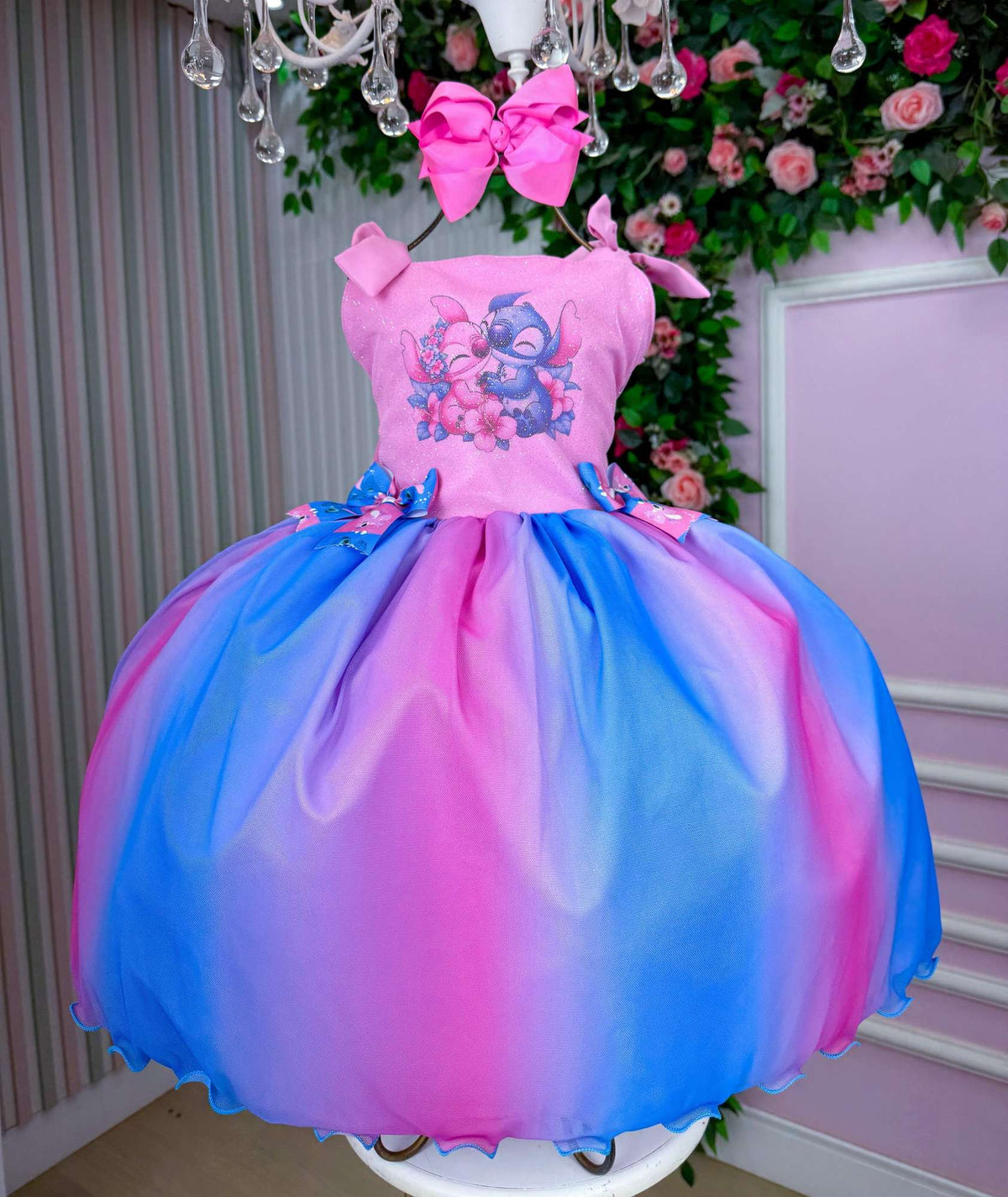 Vestido Tematico Luxo Stitch e Angel Rosa - Leveza e Elegância para Meninas | Bebeloo Kids