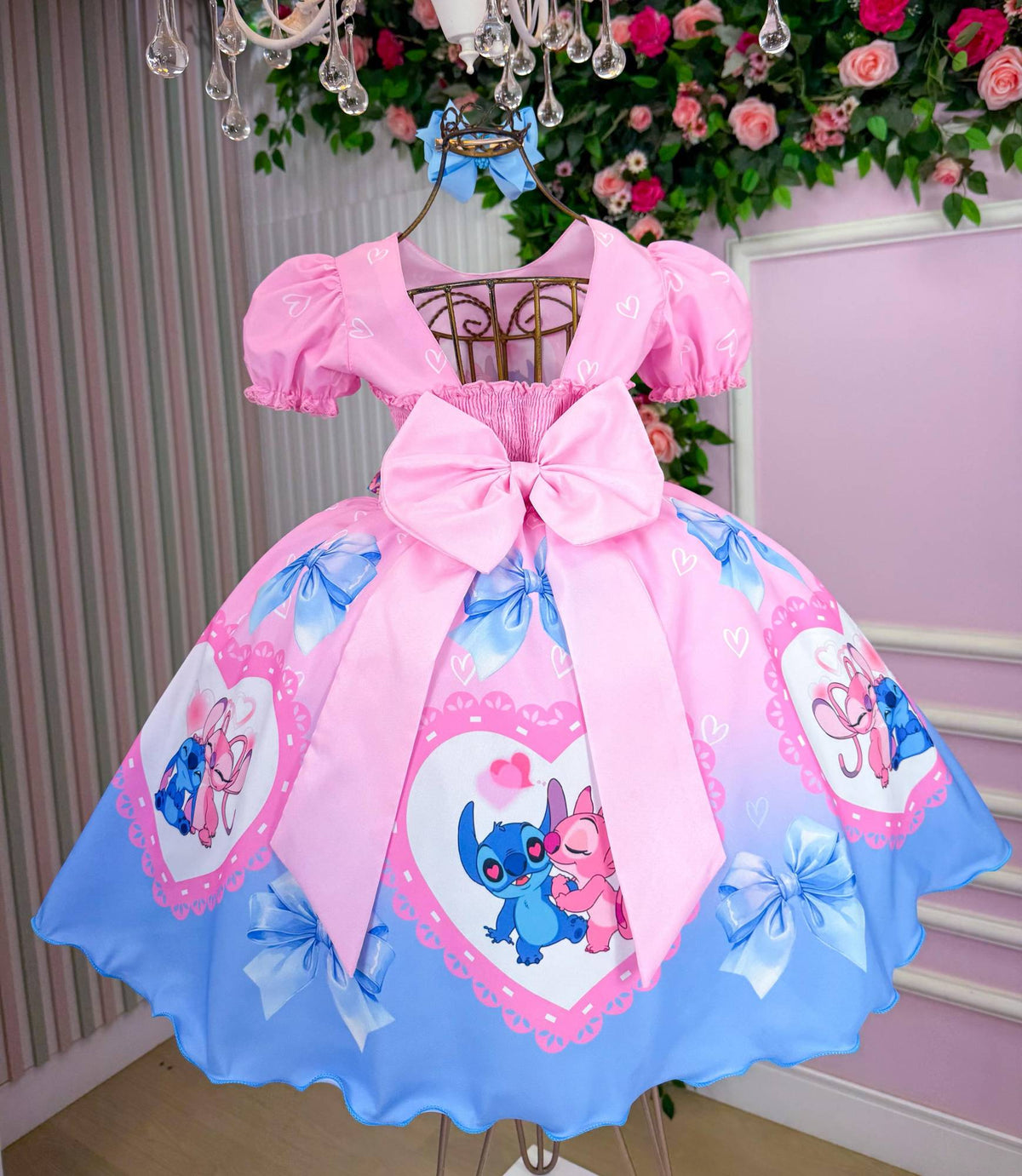 Vestido Tematico Luxo Stitch e Angel Modelo 4 - Leveza e Elegância para Meninas | Bebeloo Kids