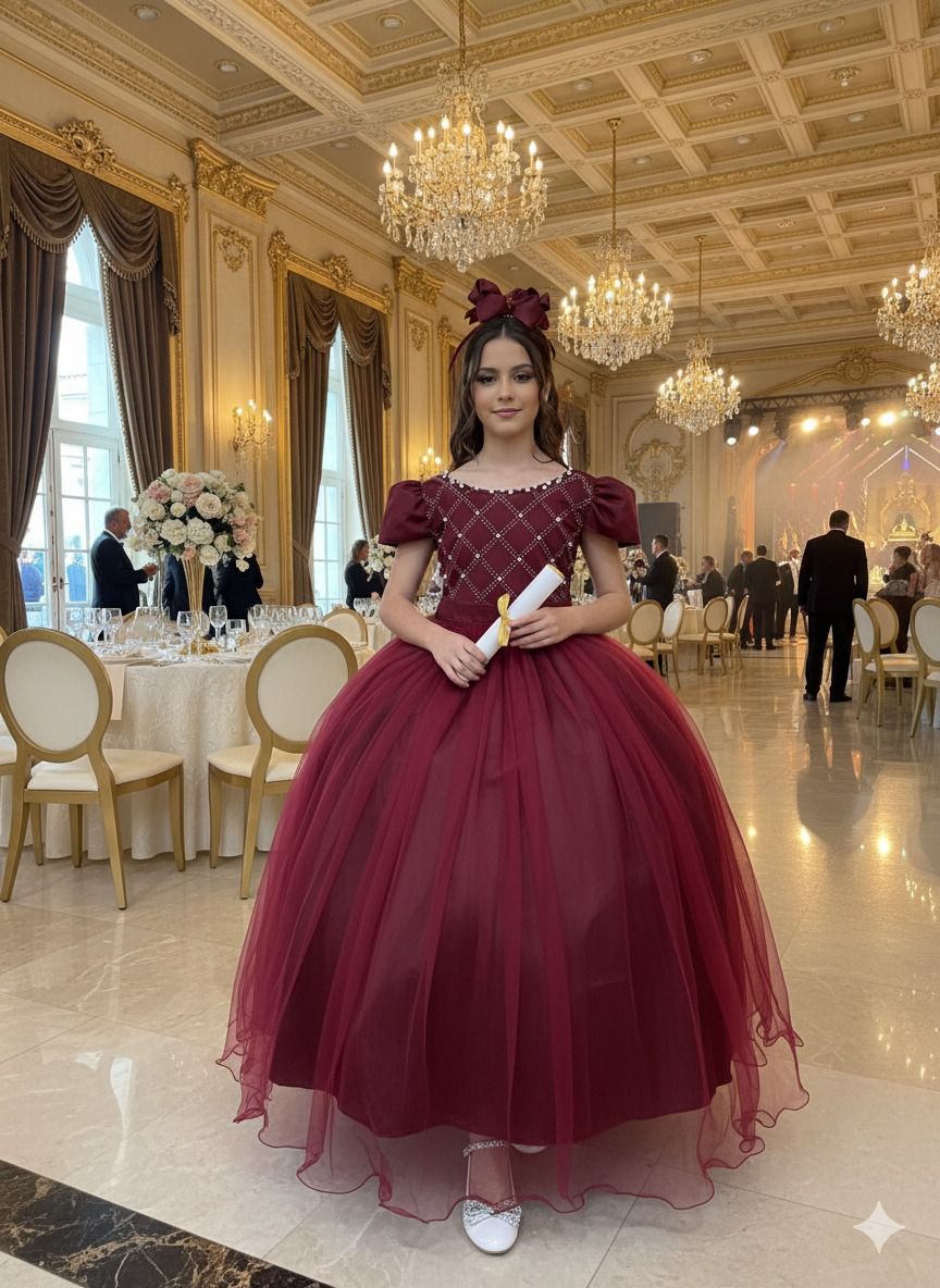 Vestido Enjoy Longo Gabriela Marsala - Leveza e Elegância para Meninas | Bebeloo Kids