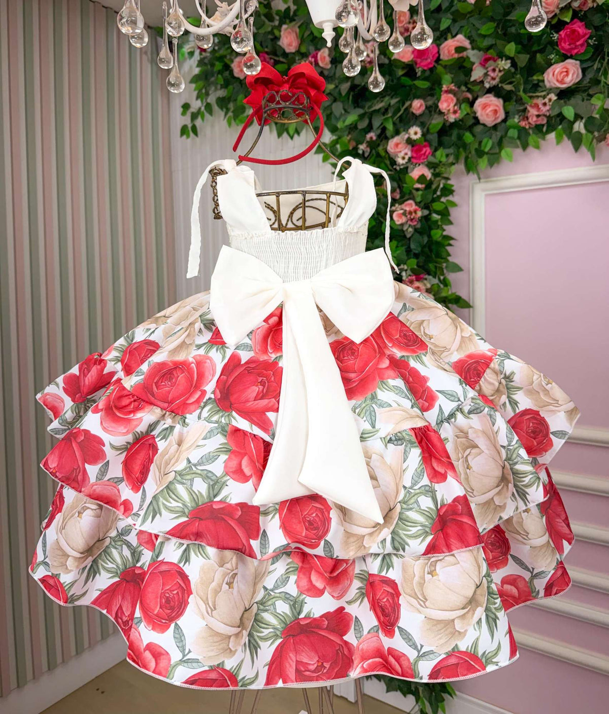 Vestido Giovanella Karine Off Florido Vermelho - Leveza e Elegância para Meninas | Bebeloo Kids