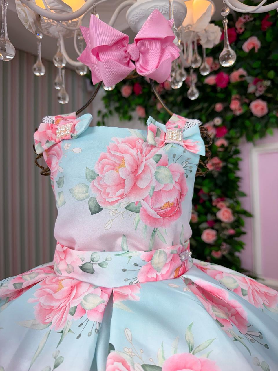 Vestido Mini Miss Lorena Florido Azul Bebe - Leveza e Elegância para Meninas | Bebeloo Kids