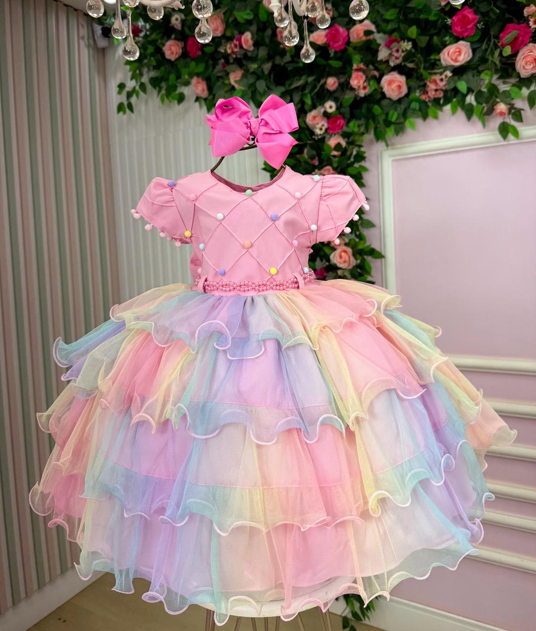 Vestido Menina Bonita Arco iris Aurora - Candy - Leveza e Elegância para Meninas | Bebeloo Kids
