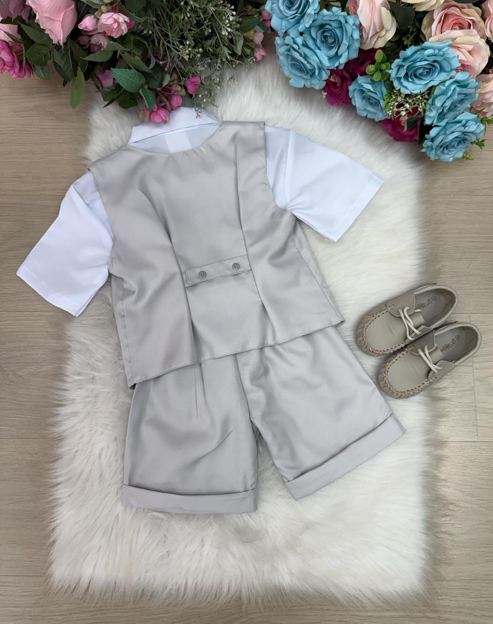 Conjunto Social Miss Cherry Leandro Colete Cinza Claro - Estilo Delicado para o Dia a Dia | Bebeloo Kids