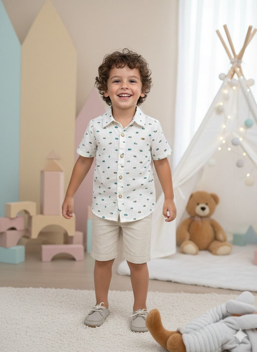 Conjunto Meninos Lucas Henrique Banana Club Shorts Linho Camisa Off - Estilo Delicado para o Dia a Dia | Bebeloo Kids